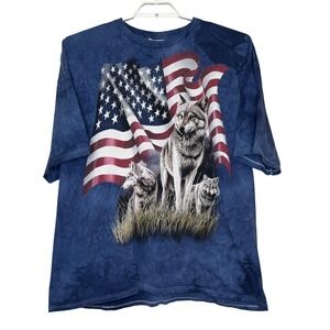 The Mountain Wolf American Flag Blue Tie Dye T Shirt Mens Size 3XL Short Sleeve